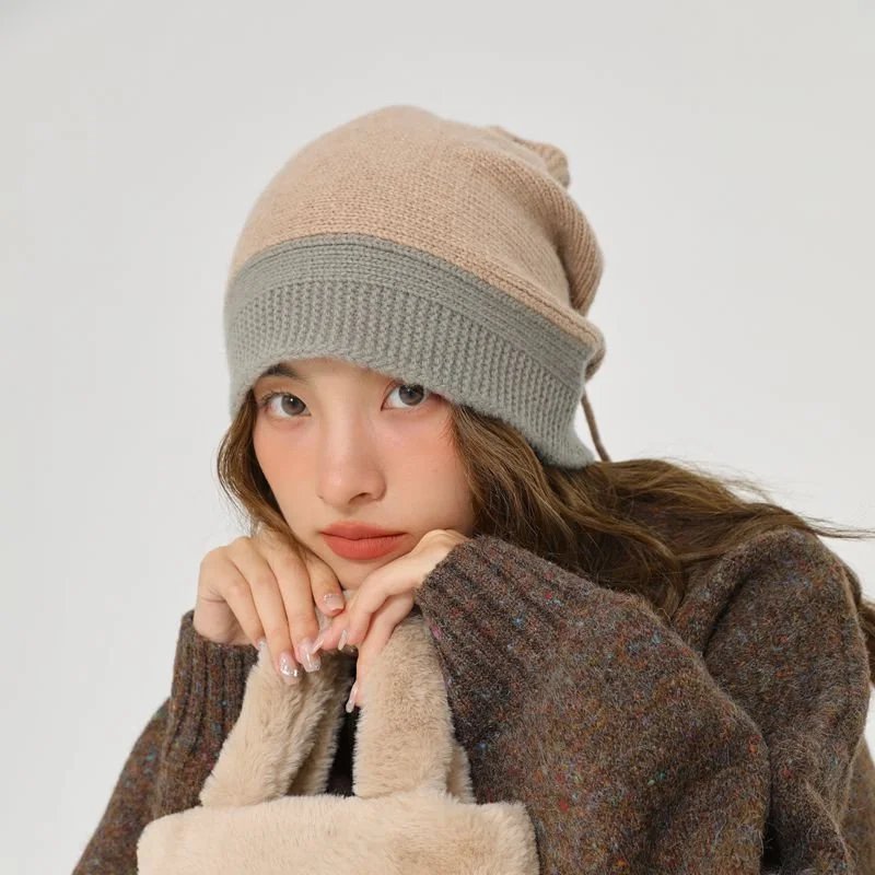 Dual-Use Wool Knitted Pile Hat for Women