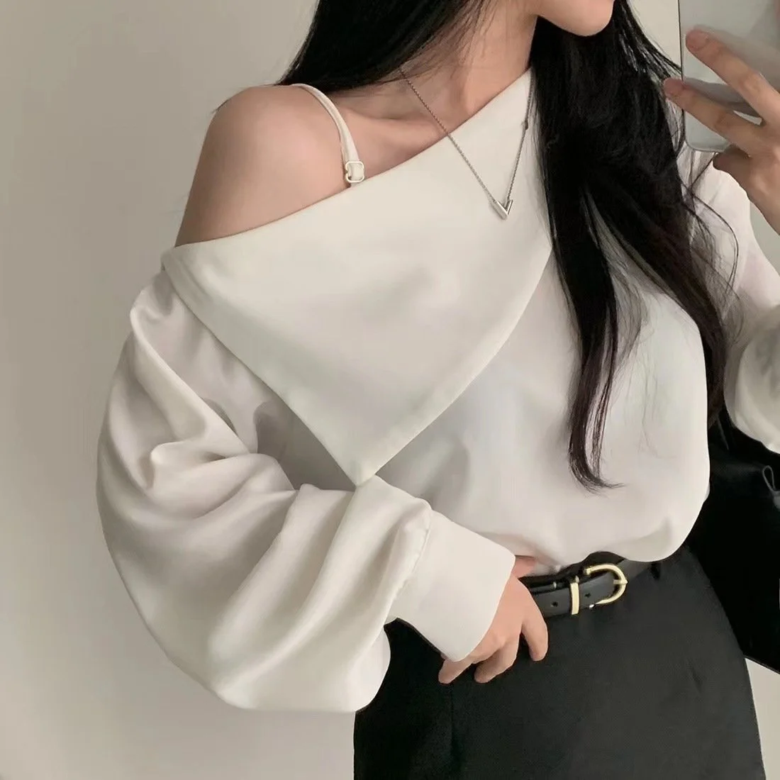 Elegant Korean Off‑Shoulder Blouse – Lightweight & Flattering