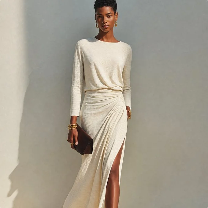 Elegant Long-Sleeve Bodycon Pleated Split Midi Dress