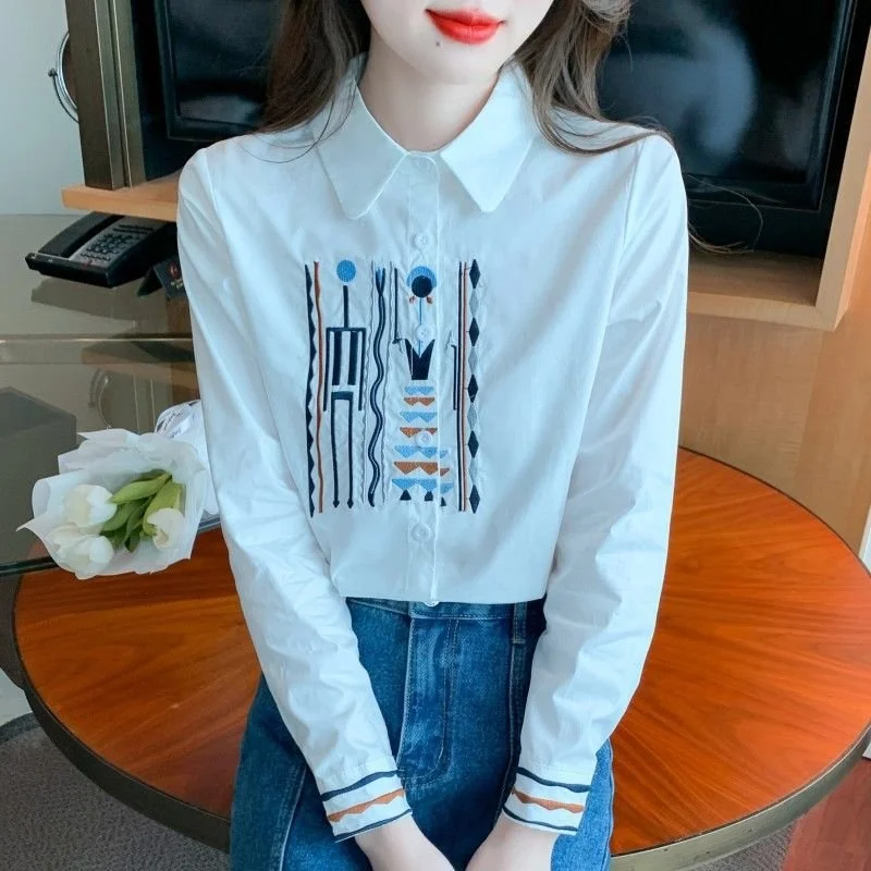 Elegant Long-Sleeve Embroidered Cotton Shirt
