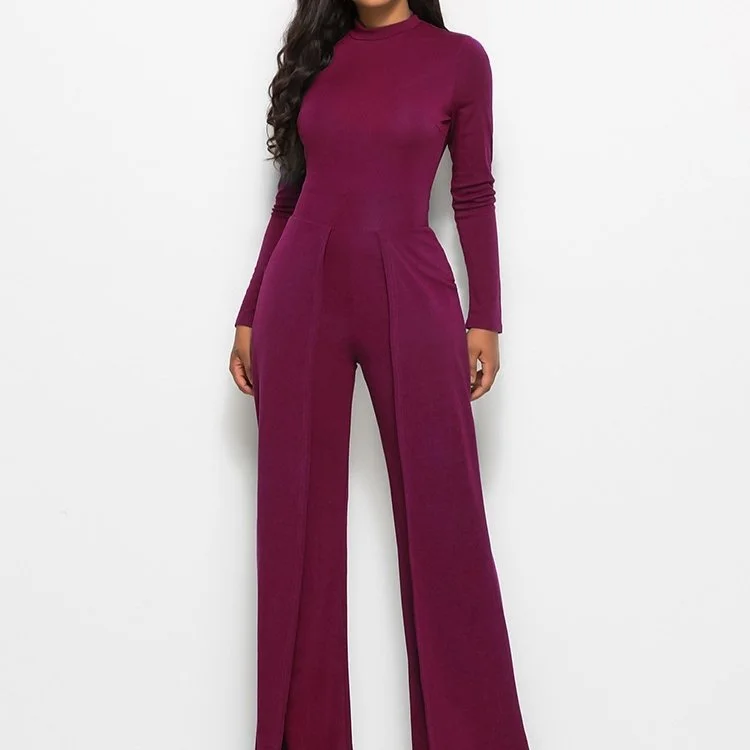 Elegant Long Sleeve Wide Leg Jumpsuit