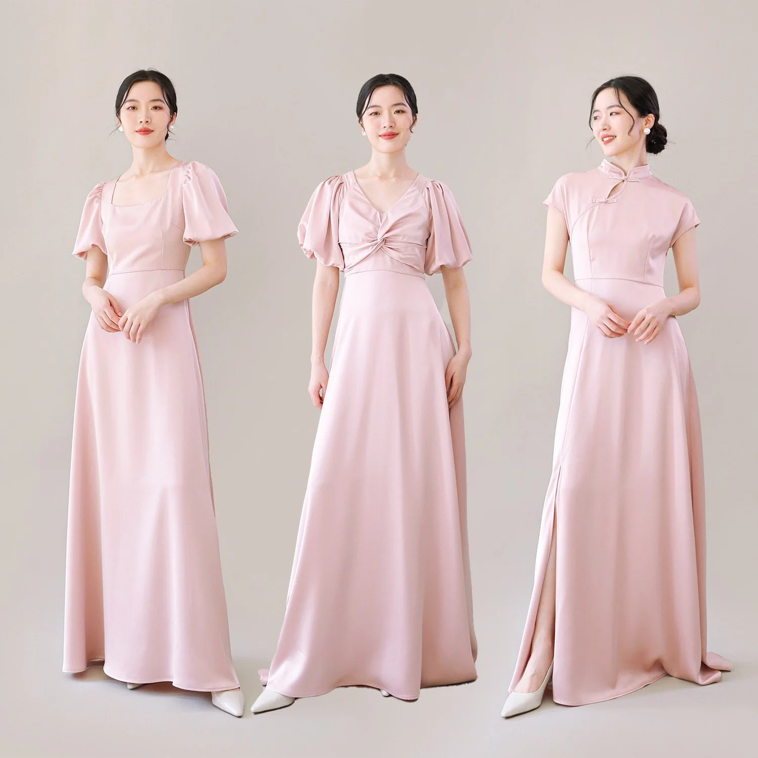Elegant Pink Satin Maxi Dress for Bridesmaids & Events
