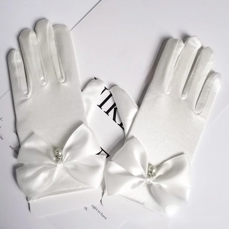 Elegant Satin Wedding Gloves with Dangling Beads