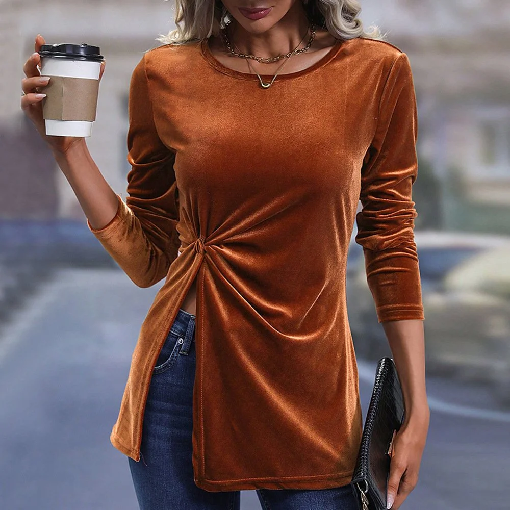 Elegant Velvet Asymmetrical Long-Sleeve Top