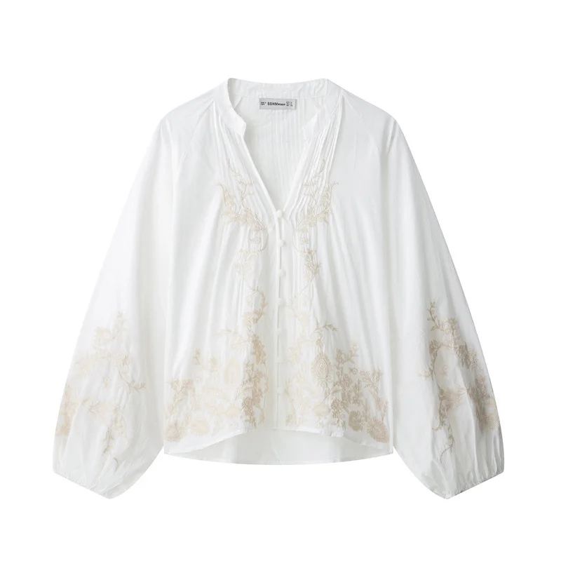 Ethnic Floral Embroidered Long Sleeve Shirt