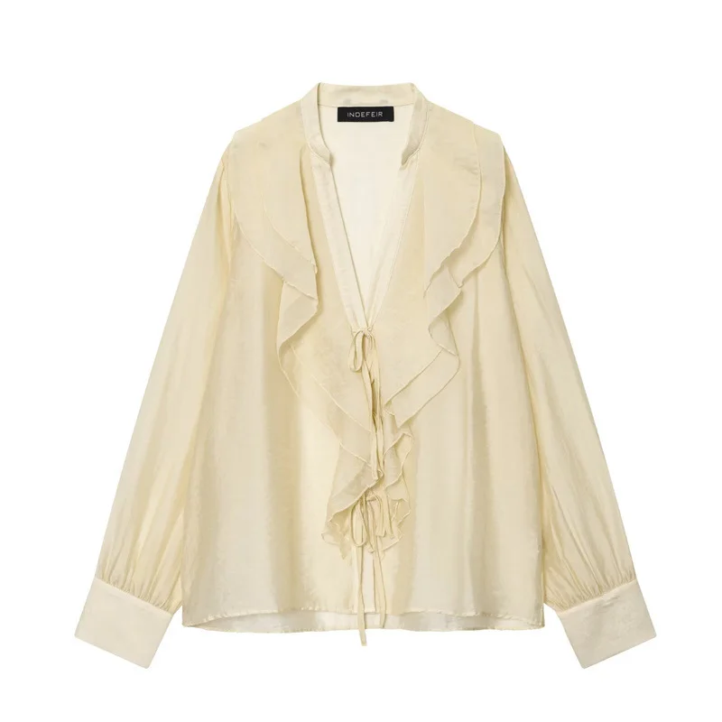 European And American Style New Fashionable Layered Decorative Bow Blouse