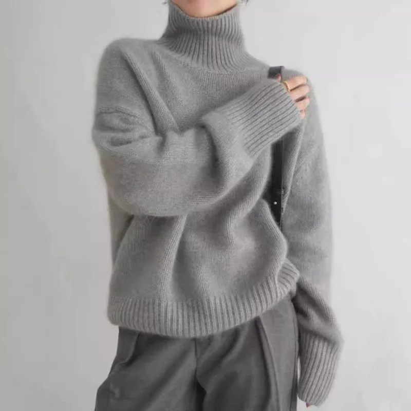 European-style Cross-border Autumn and Winter Turtleneck Sweater for Women, Loose Versatile Knit Pullover, Cas