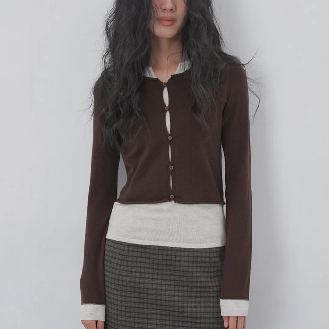 Fake Two-piece Hollow-out Knitted Sweater Womens Slim-fit Sweater