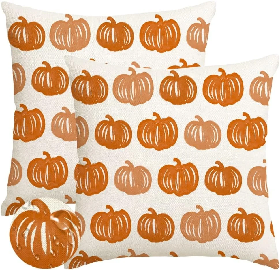 Fall Pillow Covers 2 Pack, 20x20 Inch Decorative Cushion Cases for Sofa, Couch, Bed and Autumn Home Decor