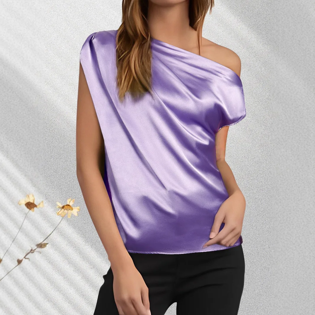 Fashionable Elegant Top Irregular Shoulder Pullover Sleeveless Shirt