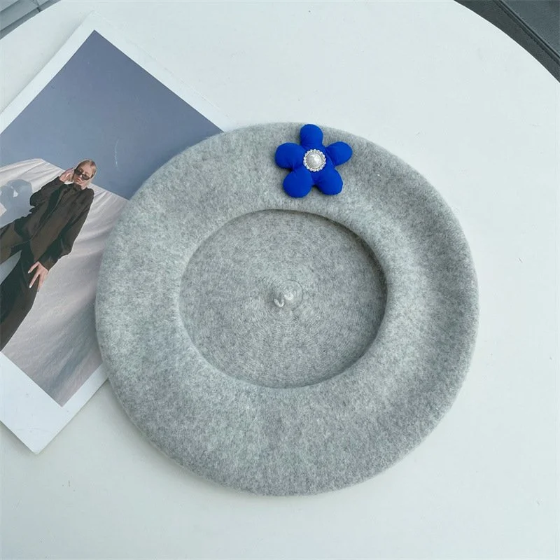 Floral Beret for Women - Soft Wooly Headwear