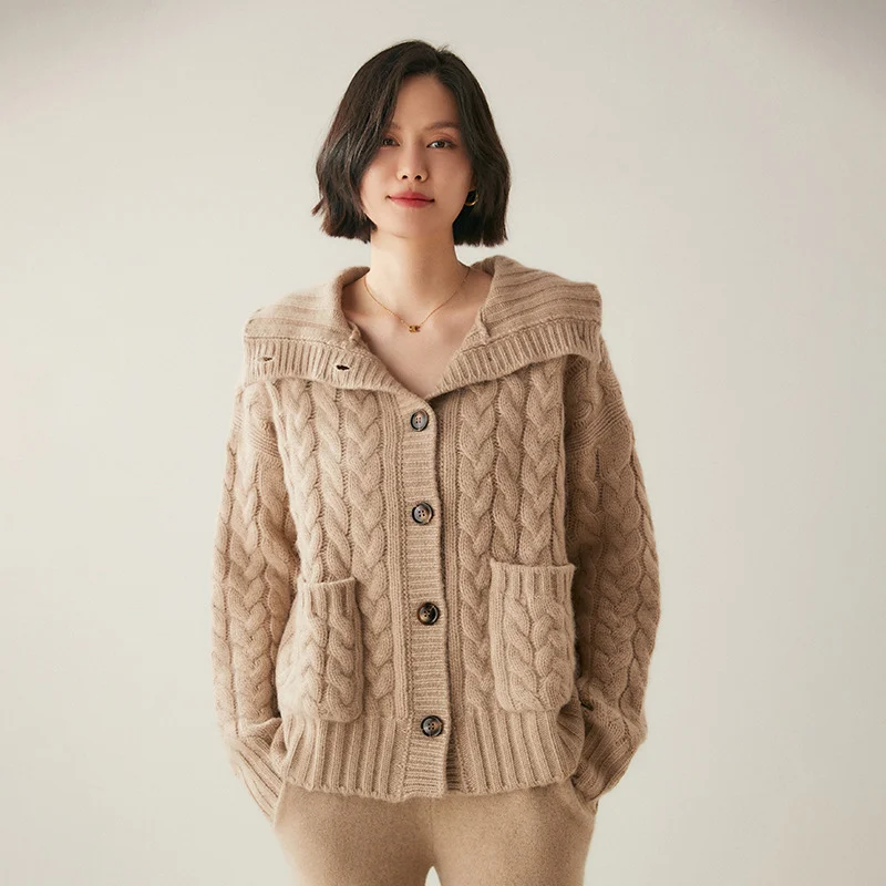 French Style Turtleneck Cashmere Cardigan for Women