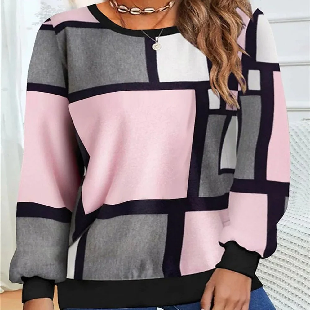 Geometric 3D Print Loose Long Sleeve Sweater