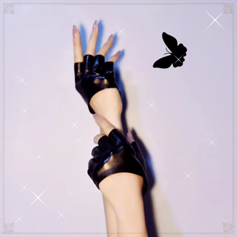 Goth Punk Leather Gloves for Women - Black, White, Red & Coffee