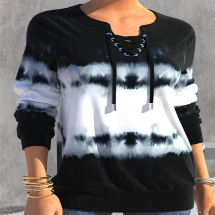 Gradient Print Loose Long Sleeve Fashion Sweater