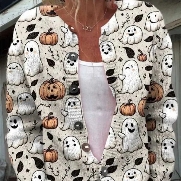 Halloween 3d Digital Printing Comfortable Cardigan Coat for Women