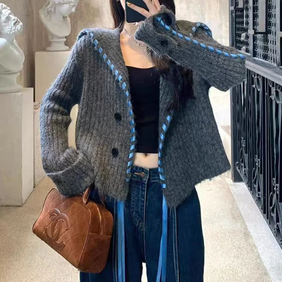 Handmade Ribbon Knitted Cardigan Coat for Women