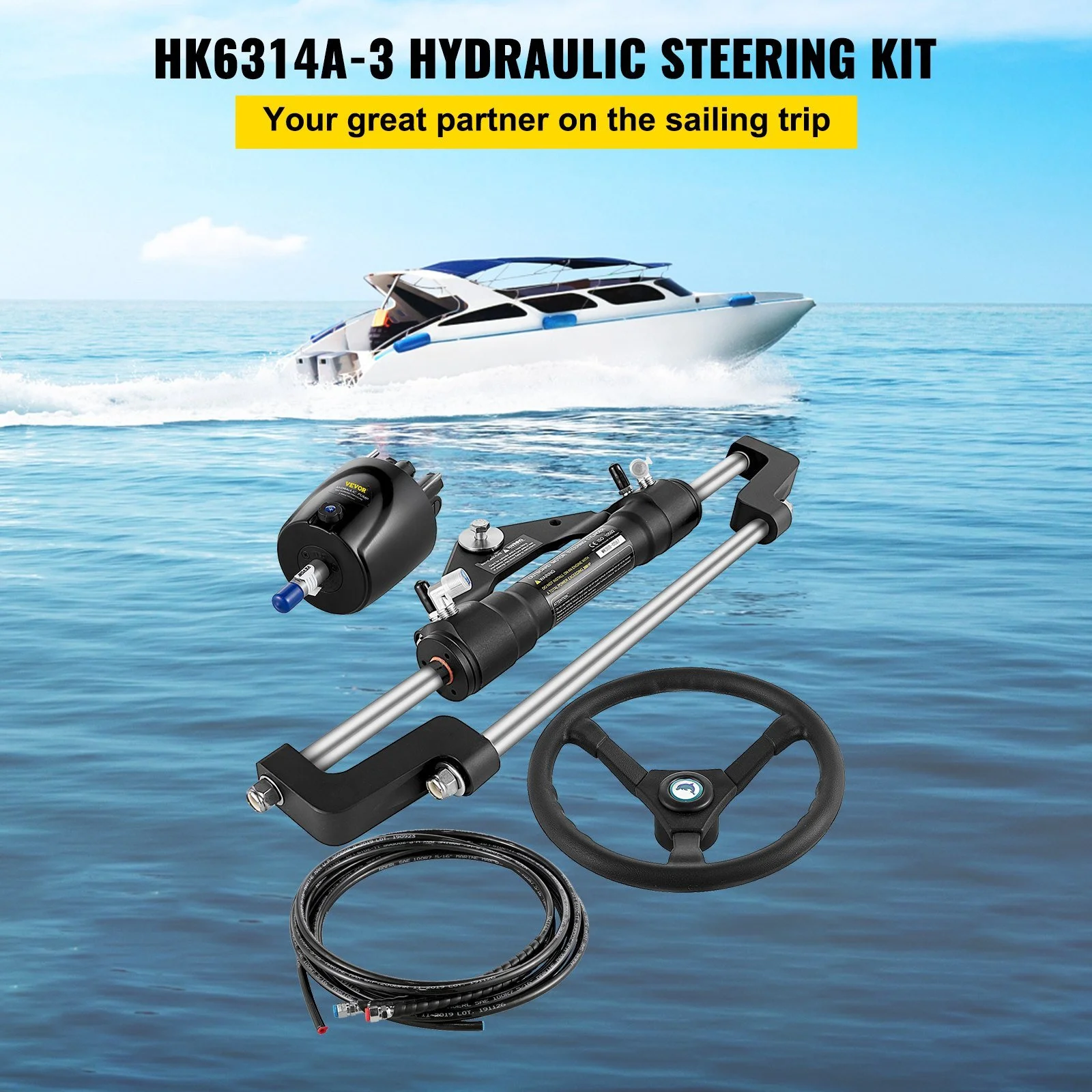 Hydraulic Boat Steering Kit, 300hp Hydraulic Steering Kit Helm Pump, Hydraulic Outboard Steeing Kit with 14 Fe