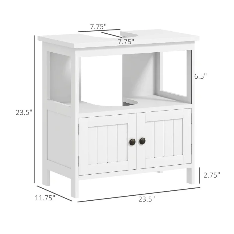 Kleankin Pedestal Sink Storage Cabinet, Bathroom Under Sink Cabinet with 2 Doors and Open Shelf, Bathroom Vani