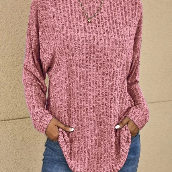 Knitted Sweater Round Neck Sunken Stripe Top Long Sleeve Loose T-shirt