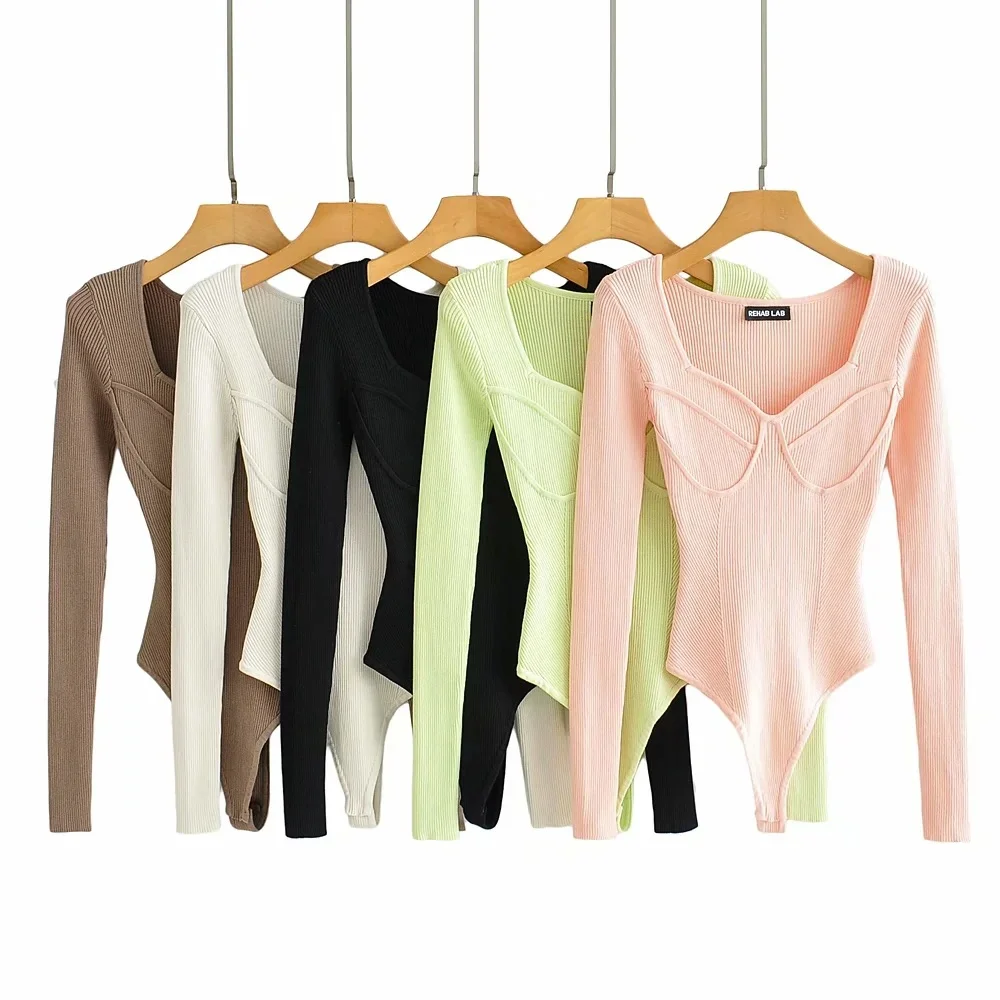 Korean Slim-fit U-neck Geometric Three-dimensional Textured Long Sleeve Knitted One-piece with Concealed Butto