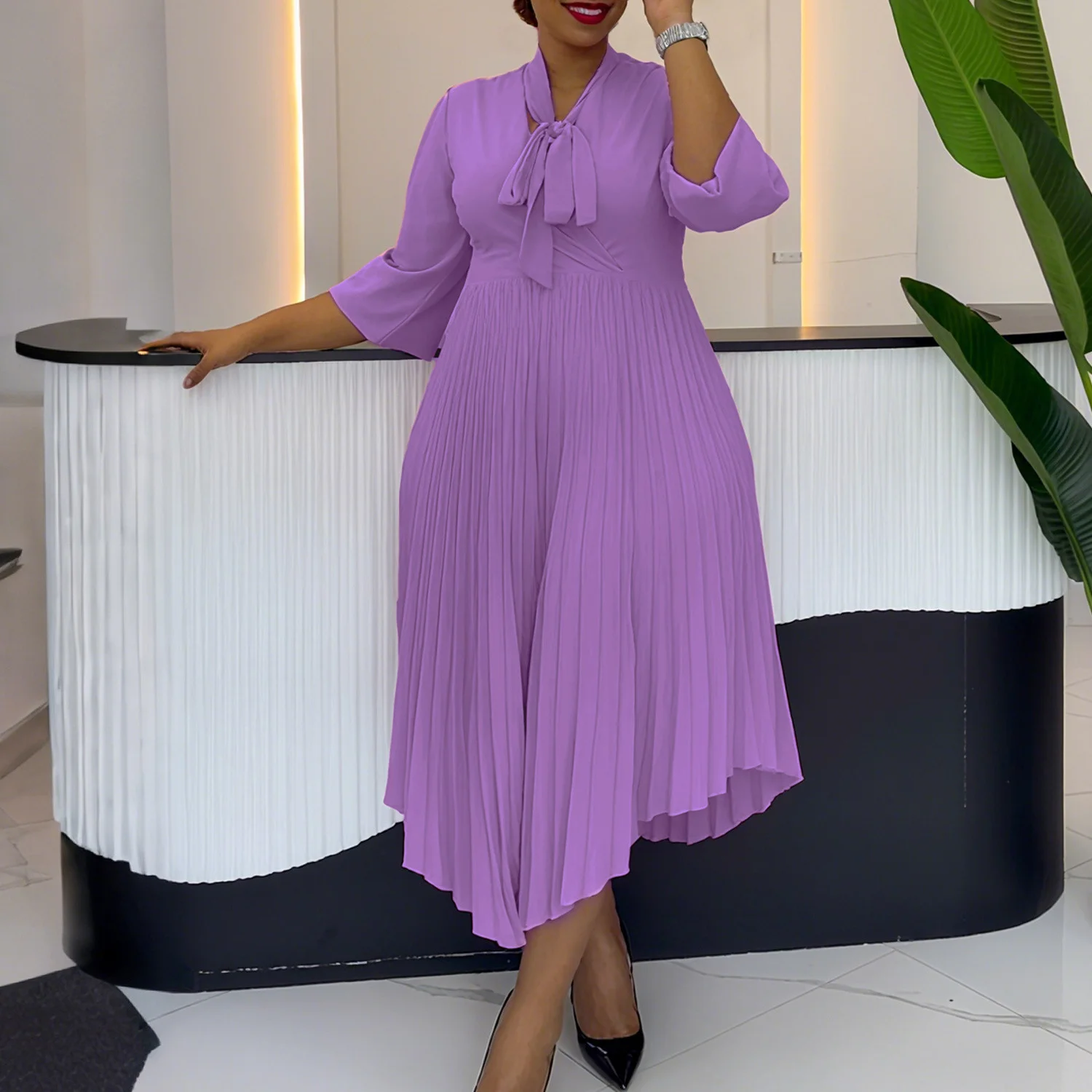 Lace-up Elegant and Chic Asymmetrical Pleated Dress