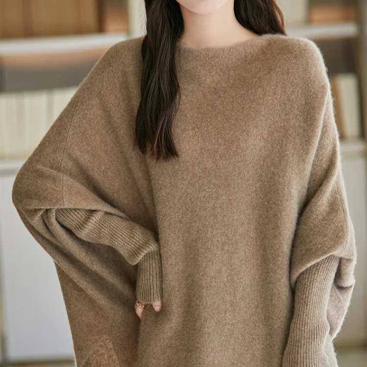 Lazy Sweater Loose Design Women's Off-neck Knitted Retro Pullover
