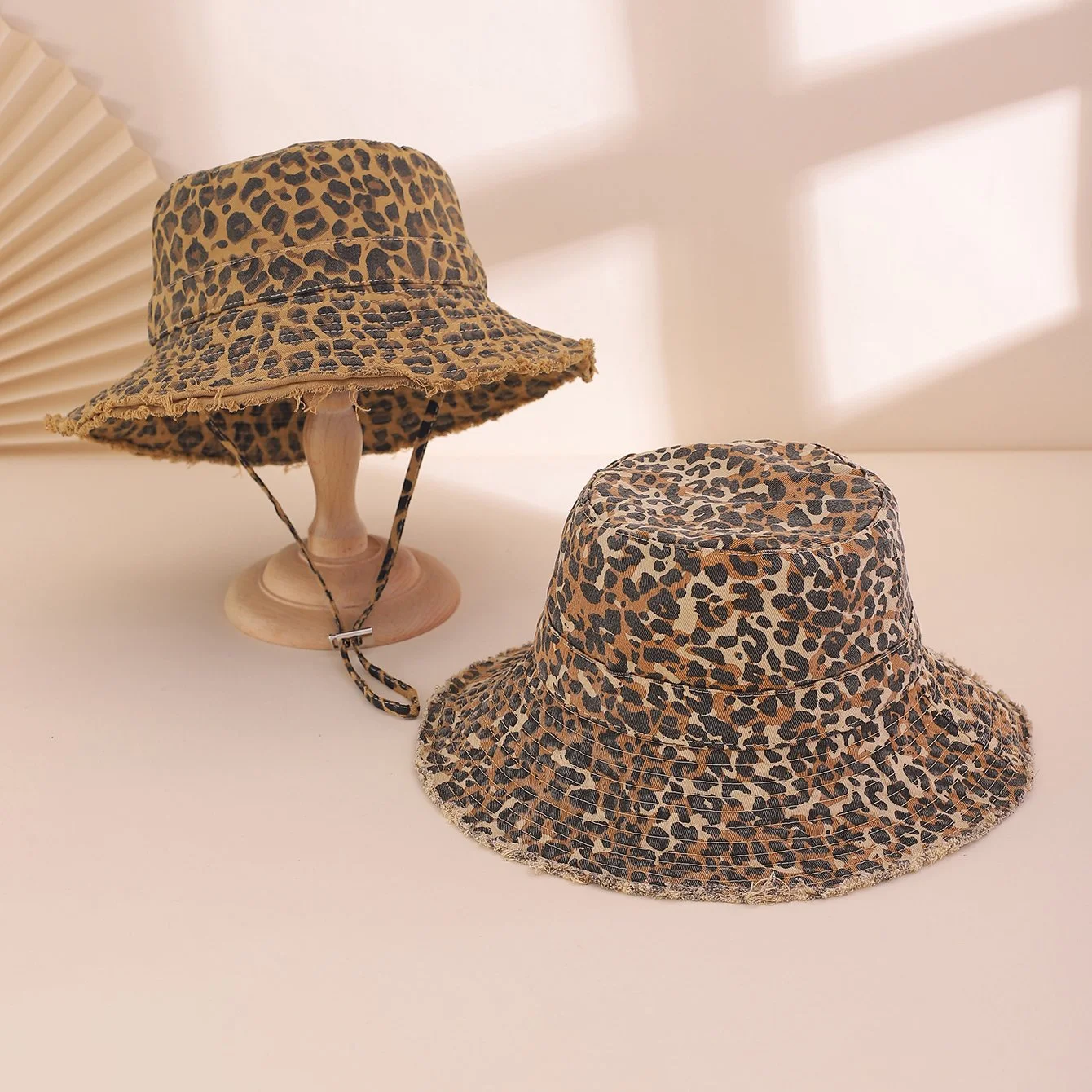 Leopard Print Fisherman's Hat for Women - Wide Brim Sunshade