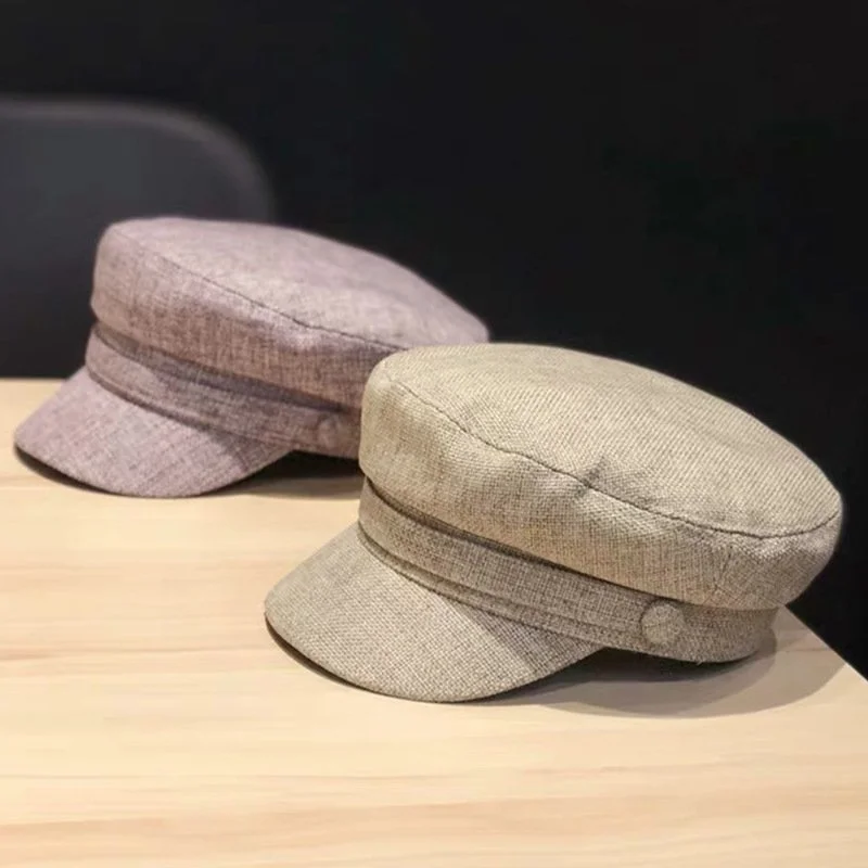 Linen Casual Flat Top Cap for Women