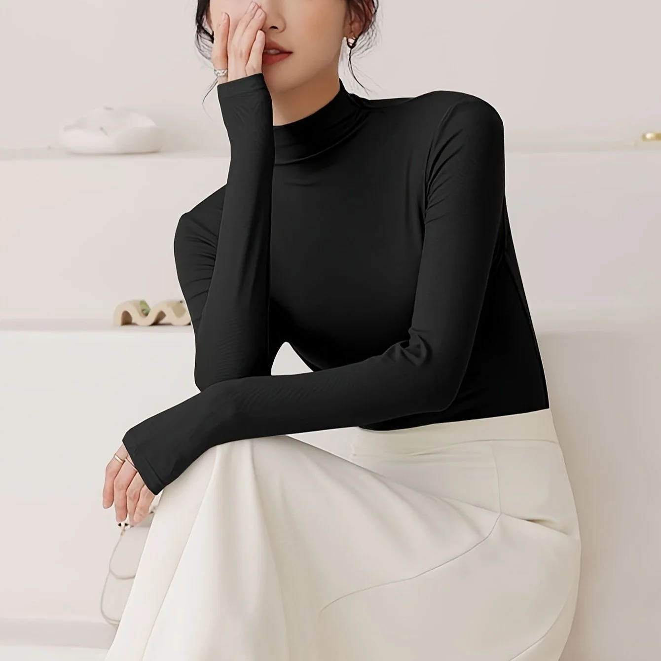 Long Sleeve Autumn Top for Women - Slim Fit