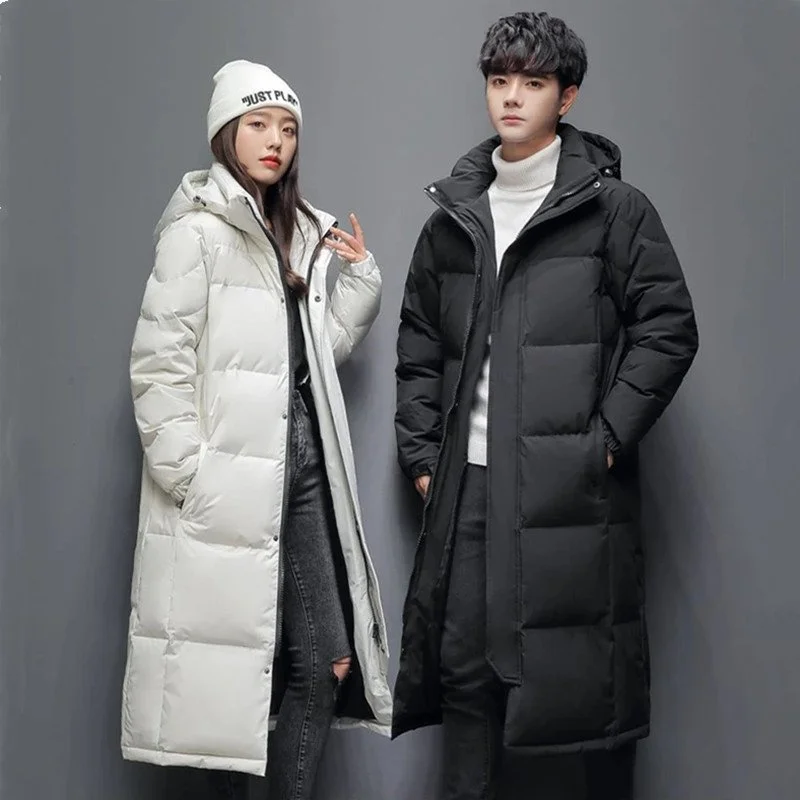 Long Winter White Duck Down Hooded Coat for Men
