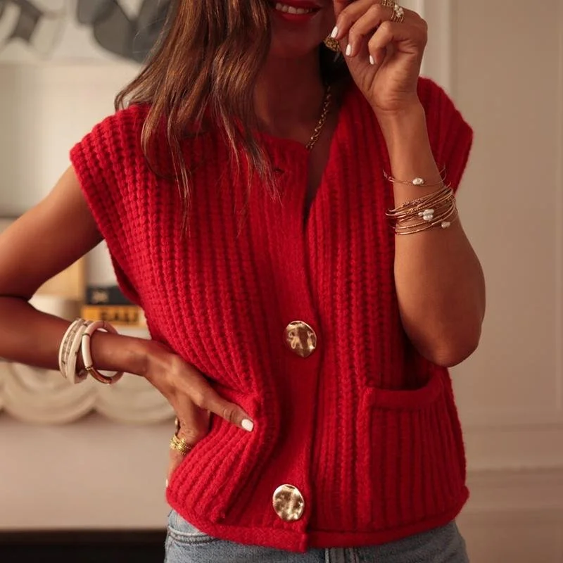 Loose Fit Corduroy Waistcoat for Women - Striped Design