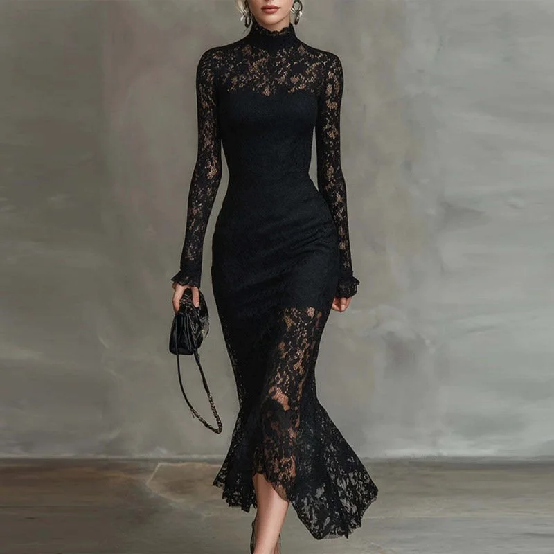 Luxury Elegant Long-sleeve Party Dress, High Waisted Slim Fit Bodyc…