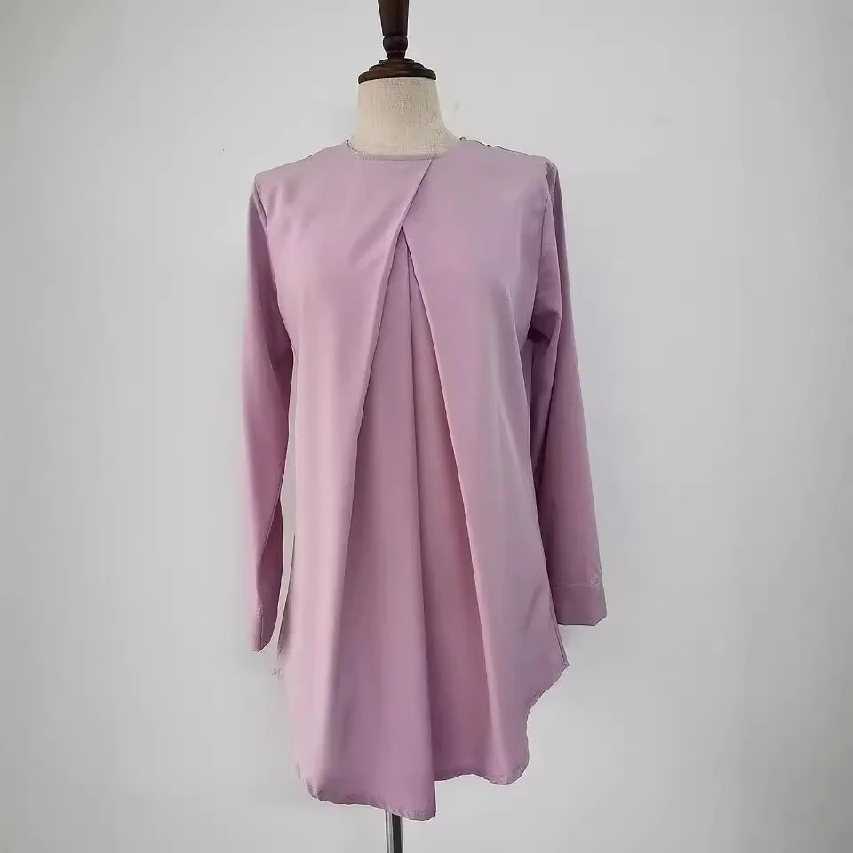 Malaysia Round Neck Elegant Top Solid Color Nine-quarter Sleeve Shirt
