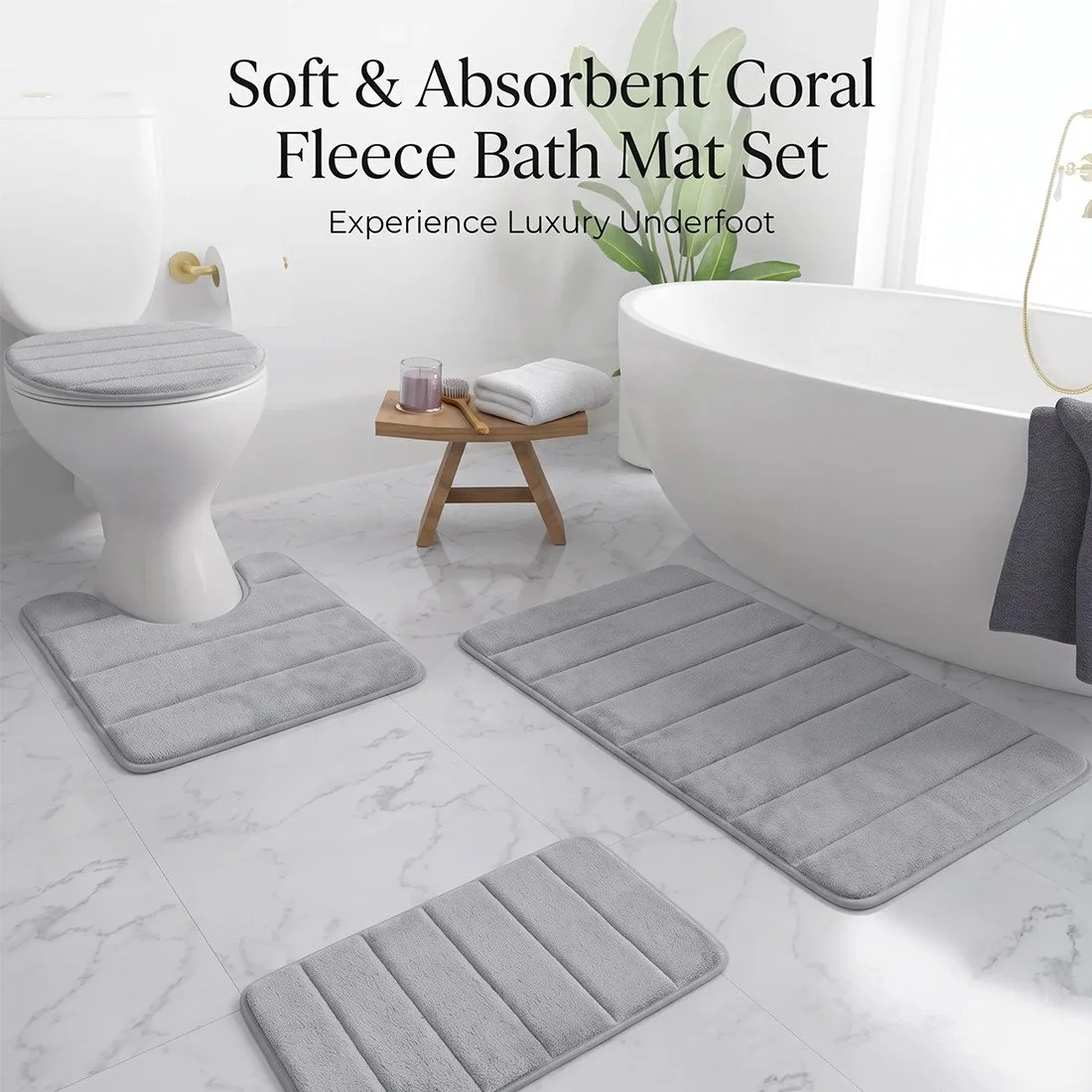 Memory Foam Bath Mat Pedestal Set Non Slip Toilet Bathroom Contour Rugs 3 Piece