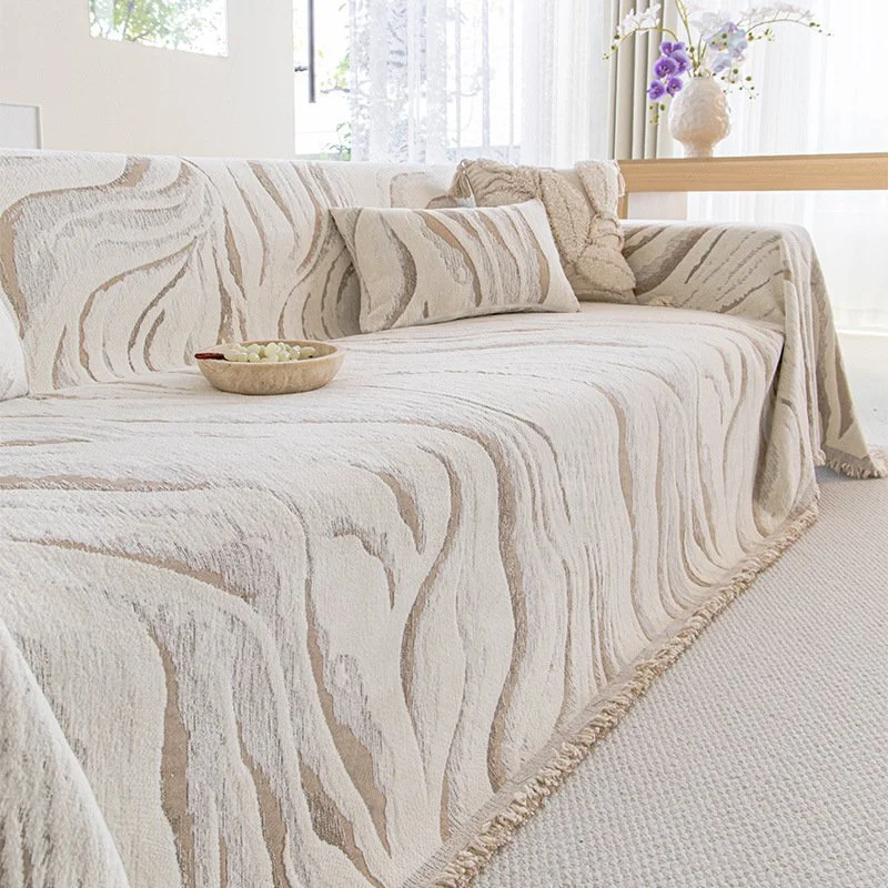 Mid-Century Modern Plush Sofa Throw - Striped Winter Cover