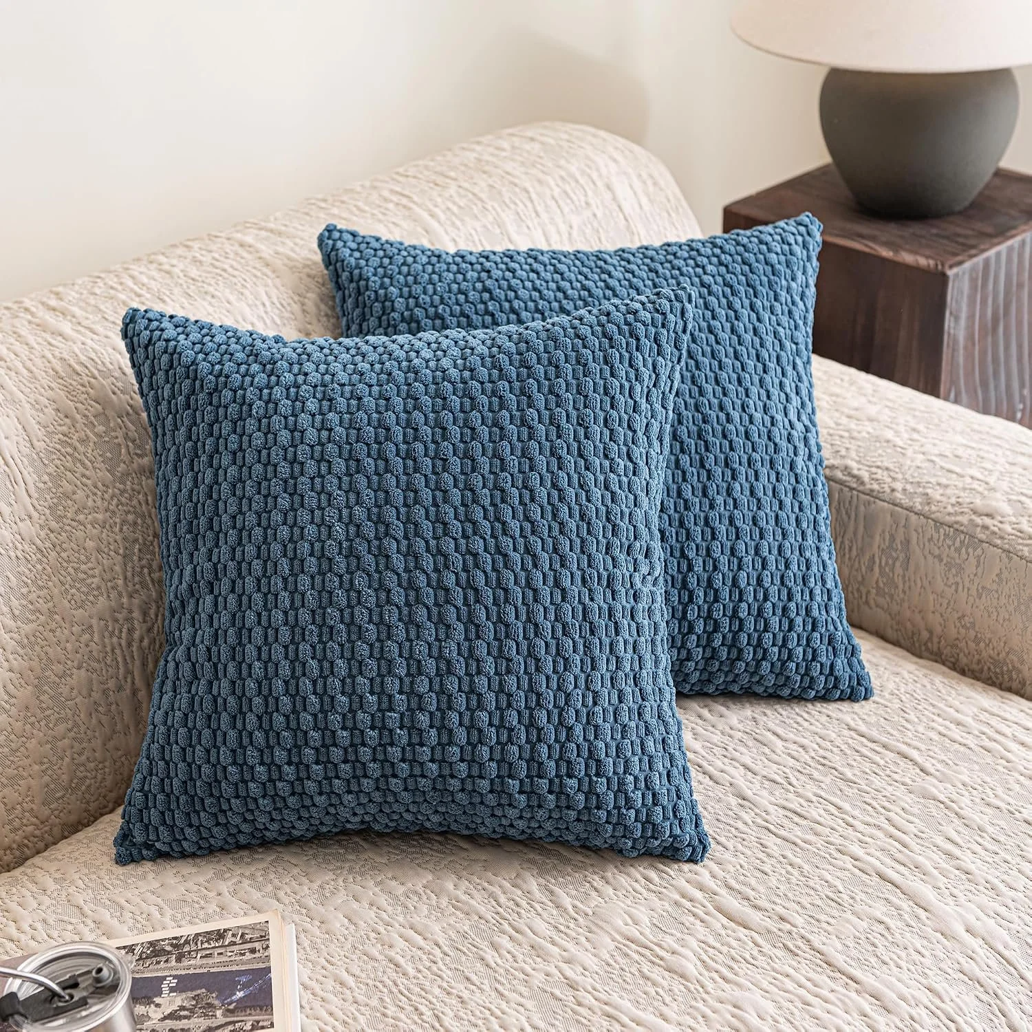 Navy Blue Throw Pillow Covers 16x16 Inch Set of 2, Decorative Cushion Cases for Sofa, Couch, Bedroom and Livin