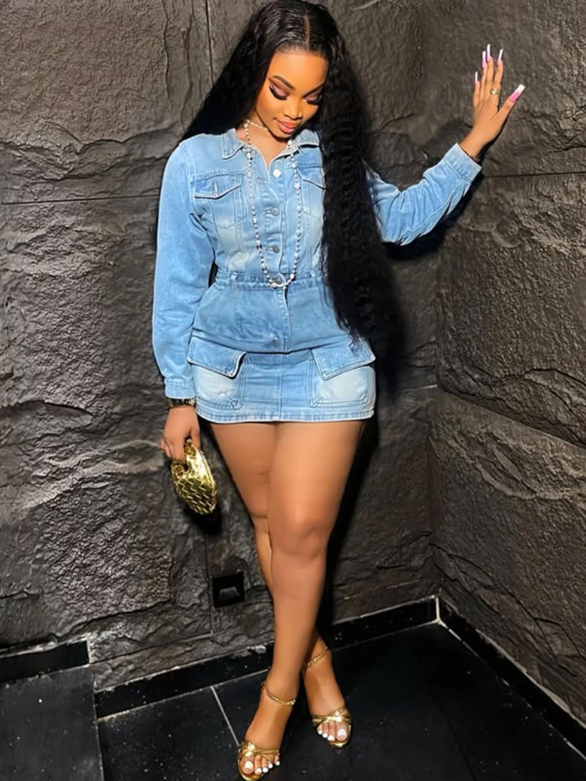 New Summer Women's High-waisted Stretch Multi-pocket Washed Denim Dress, Sexy Hip-lifting Design, Perfect For 