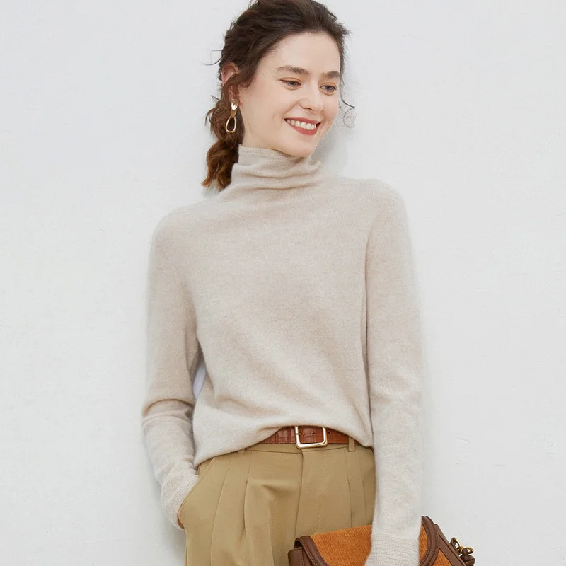 New Women's Loose-fit Ribbed Turtleneck Cropped Knit Pullover Sweater
