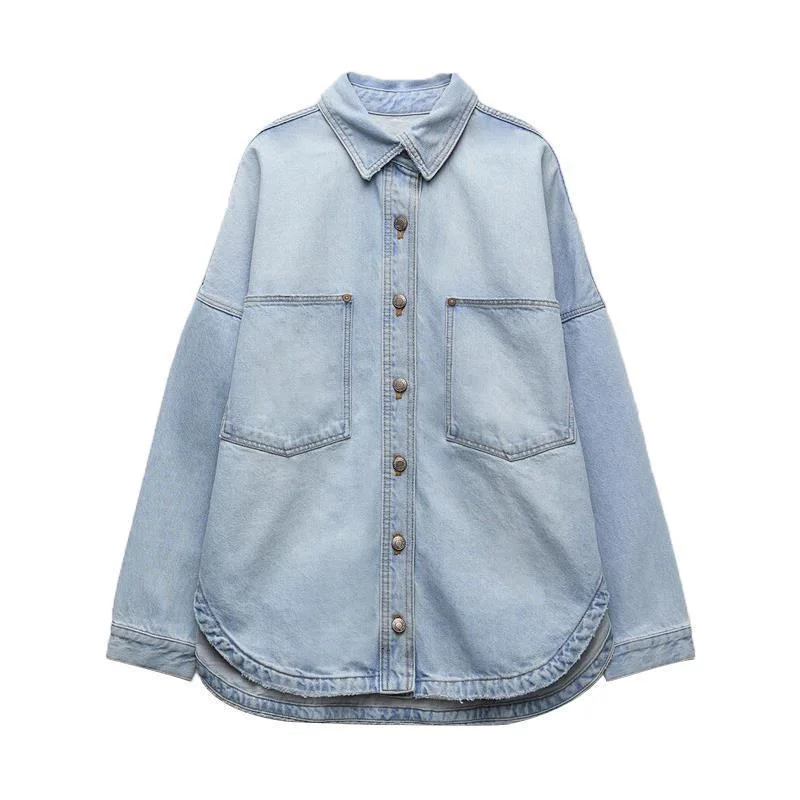 New Womens Versatile Top Light-blue Denim Shirt Jacket