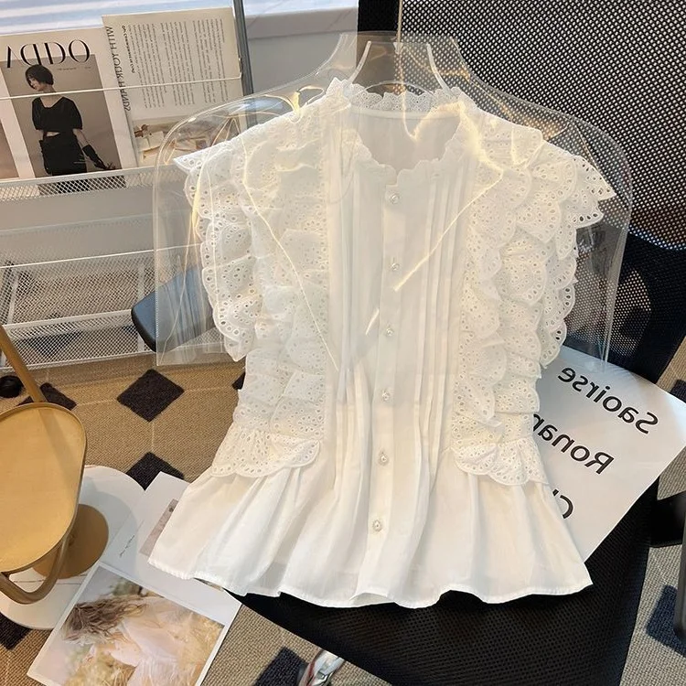 Off-Shoulder Niche Defined-Waist Elegant Lace Top Short Blouse