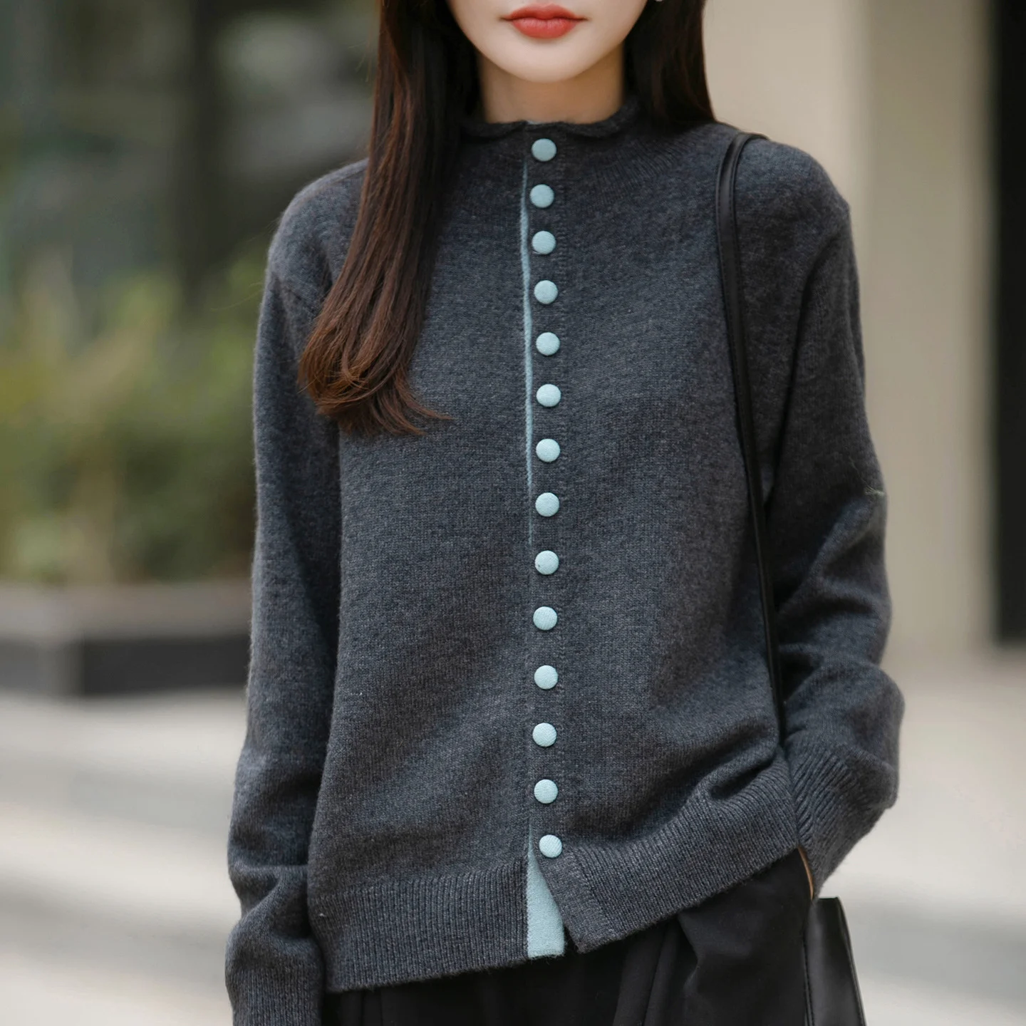Old Money Style Color-block Knitted Cardigan Womens Chic Contrasting Color Sweater Coat