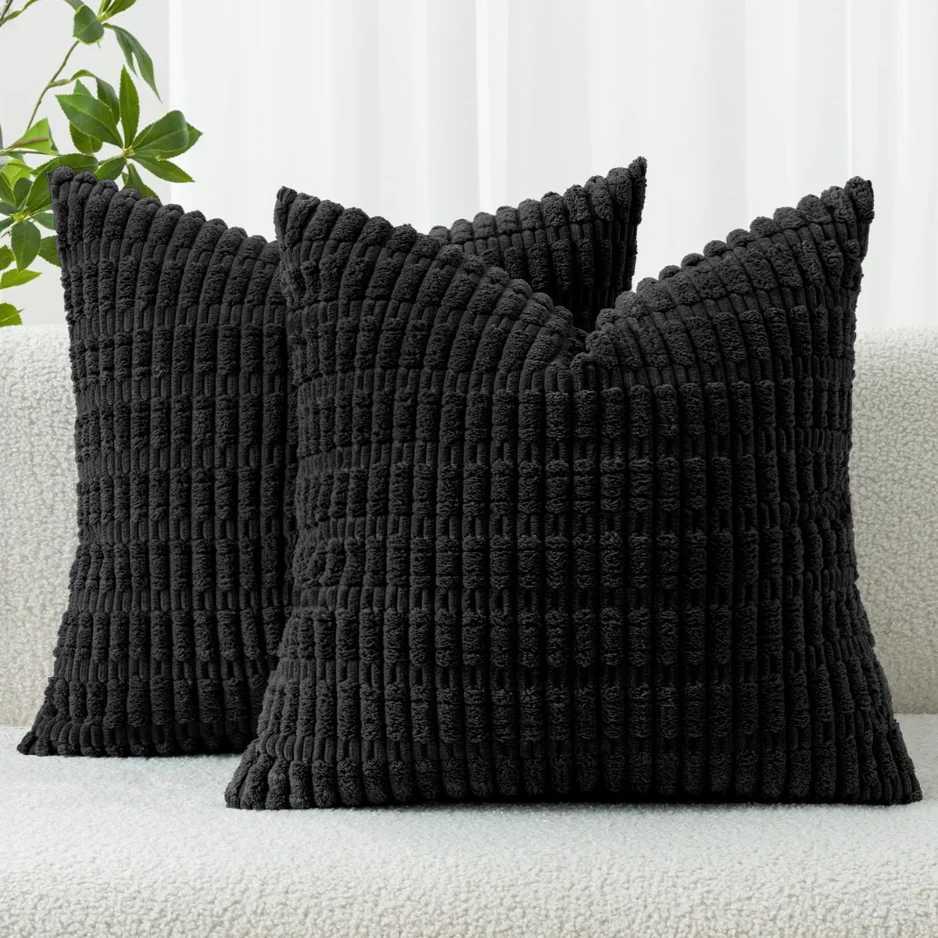Pack of 2 Corduroy Decorative Throw Pillow Covers 18x18 Inch Soft Boho Striped Pillow Covers Modern Farmhouse