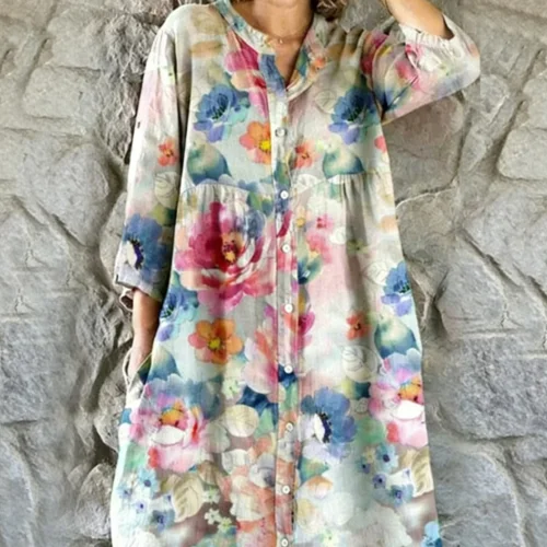 Pastel Watercolor Floral Midi Dress