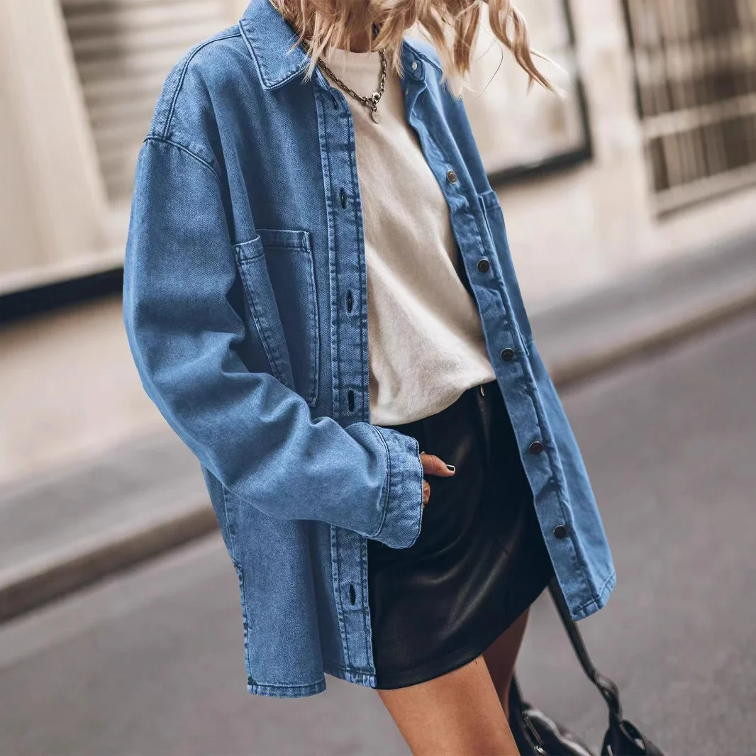 Personalized Large Pocket Loose Denim Shirt