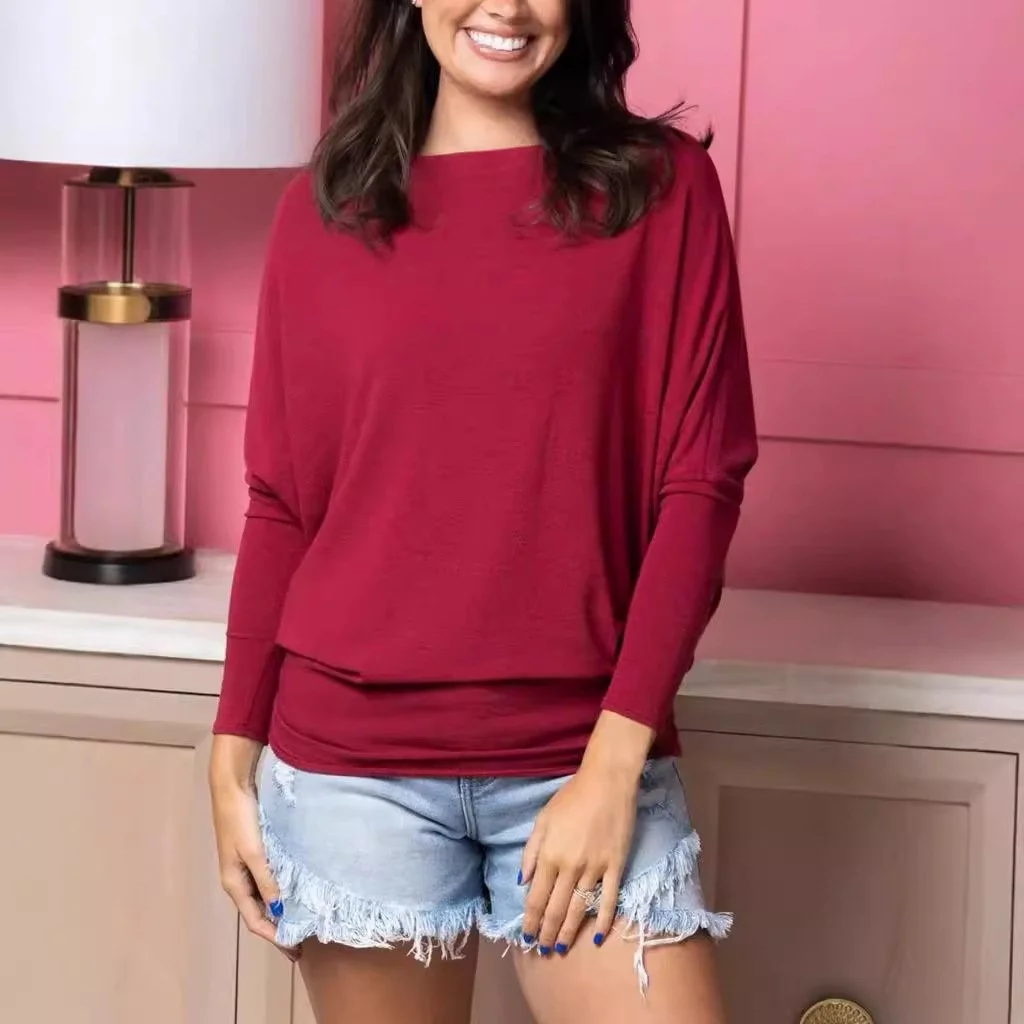 Plus Size Casual Batwing Sleeve Crewneck Sweater