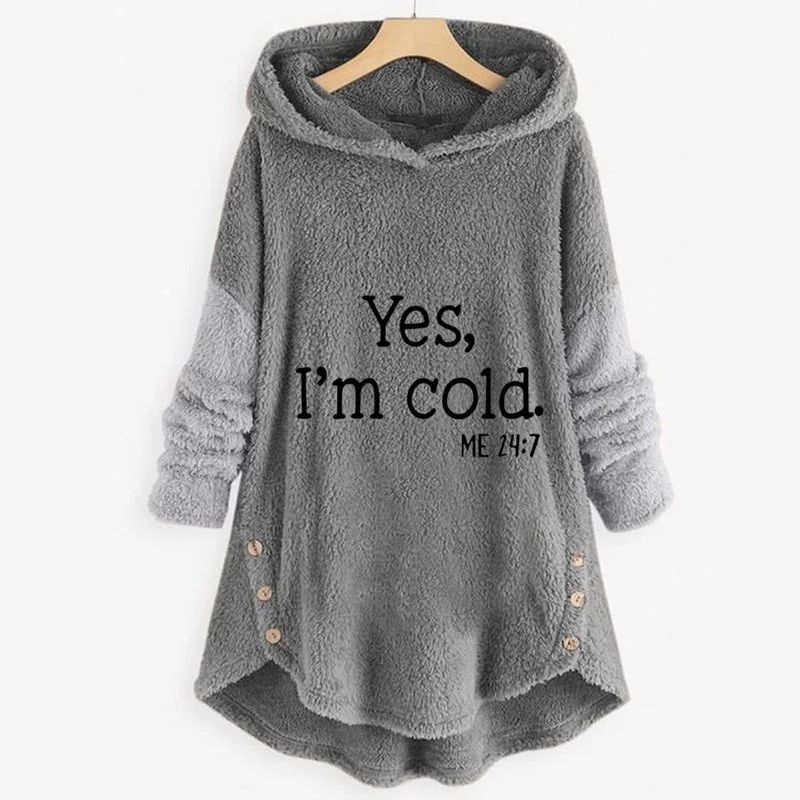 Plush Hooded Letter Print Jacket for Women