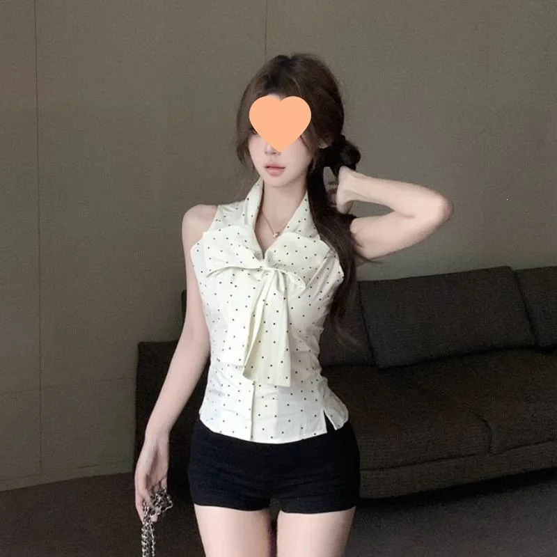 Polka-dot Chiffon Blouse for Women - Short Sleeve Top