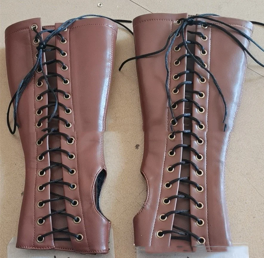 Protect Your Hands with PU Long Lace Up Wrist Guard Half Finger Gloves