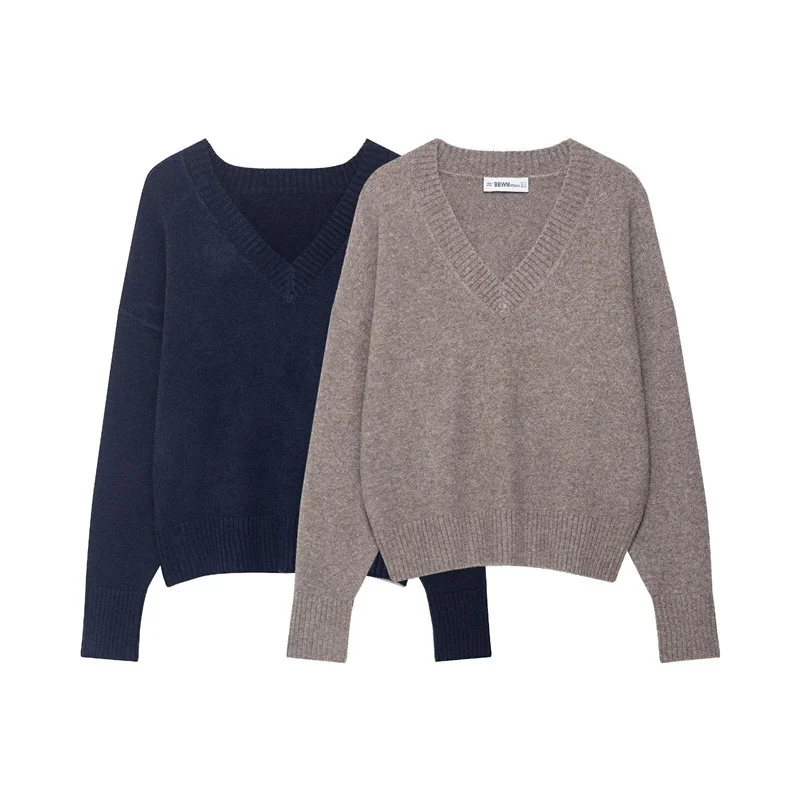 Pure and Alluring Sweater Womens Autumnwinter Long-sleeve Soft V-neck Knit Top